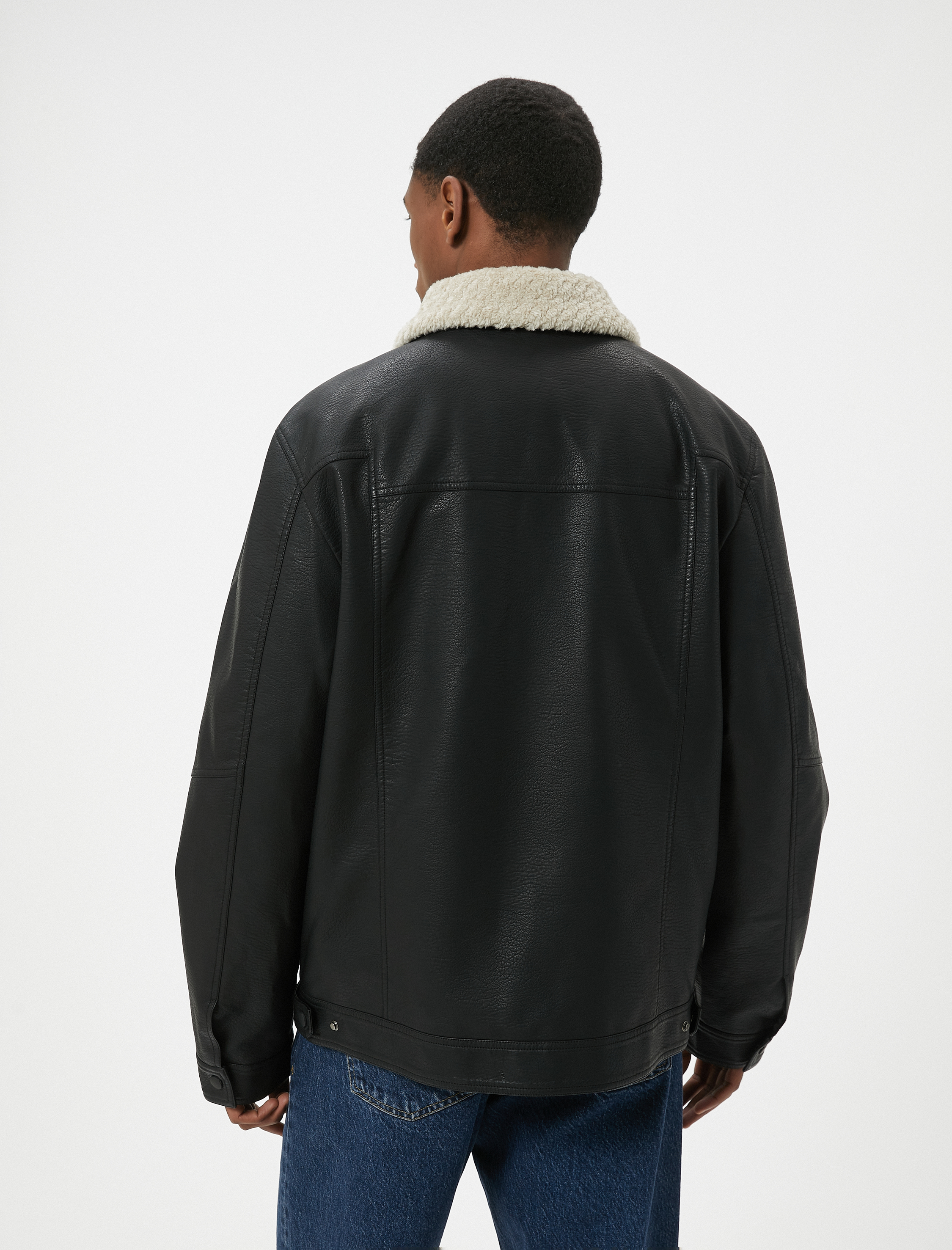 Suni Deri Ceket Yakası Kürklü Cepli Fermuarlı Astarlı Slim Fit