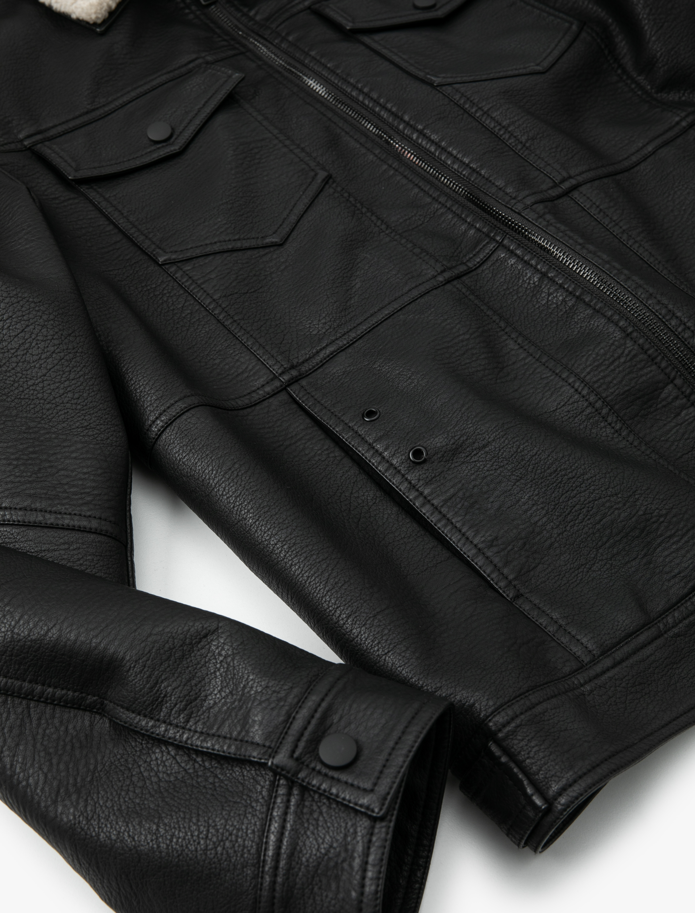 Suni Deri Ceket Yakası Kürklü Cepli Fermuarlı Astarlı Slim Fit