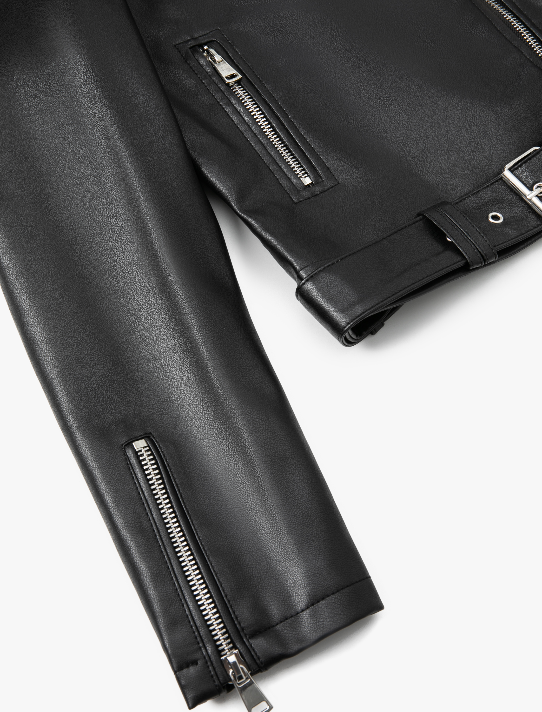   Suni Deri Ceket Fermuarlı Kruvaze Cepli