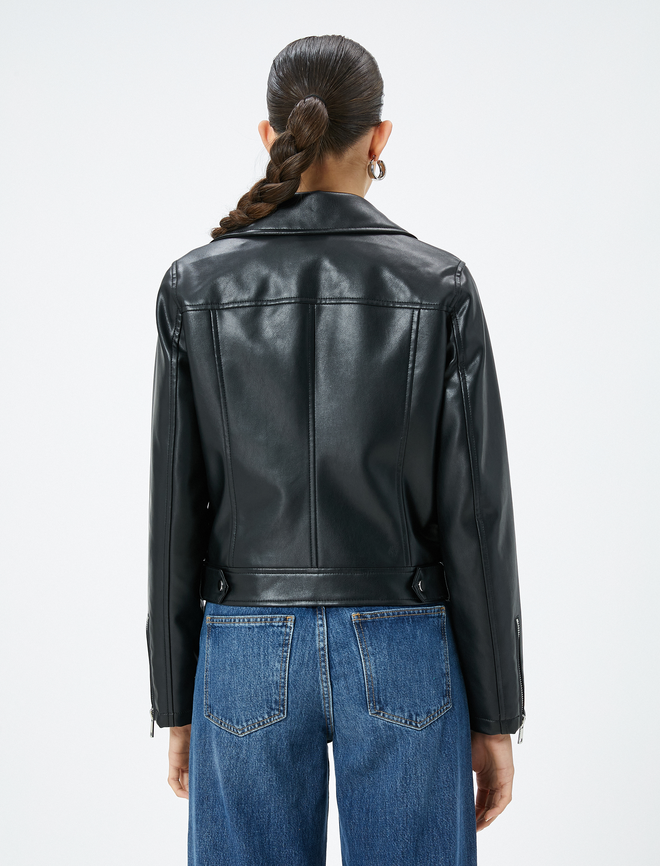   Suni Deri Ceket Fermuarlı Kruvaze Cepli