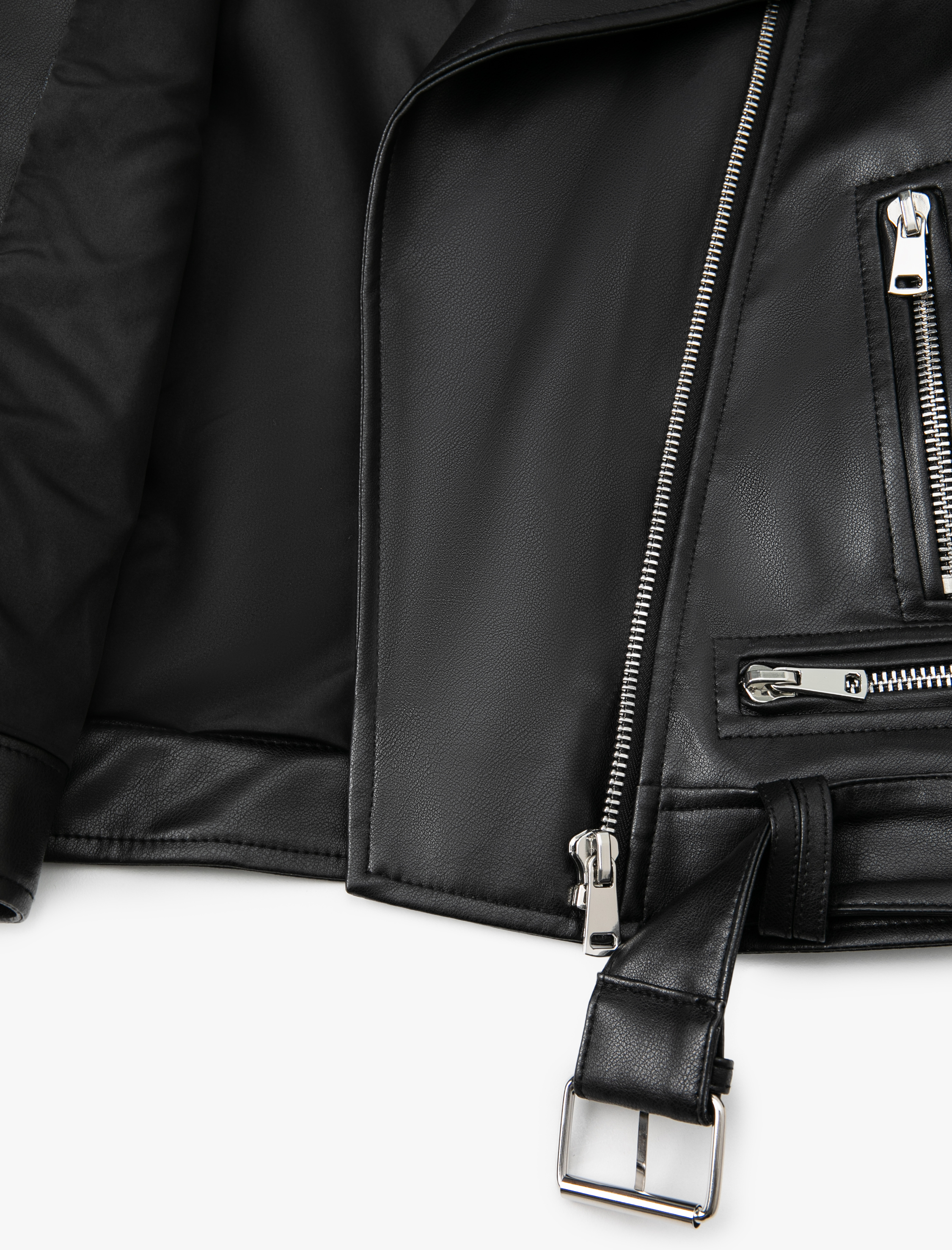   Suni Deri Ceket Fermuarlı Kruvaze Cepli