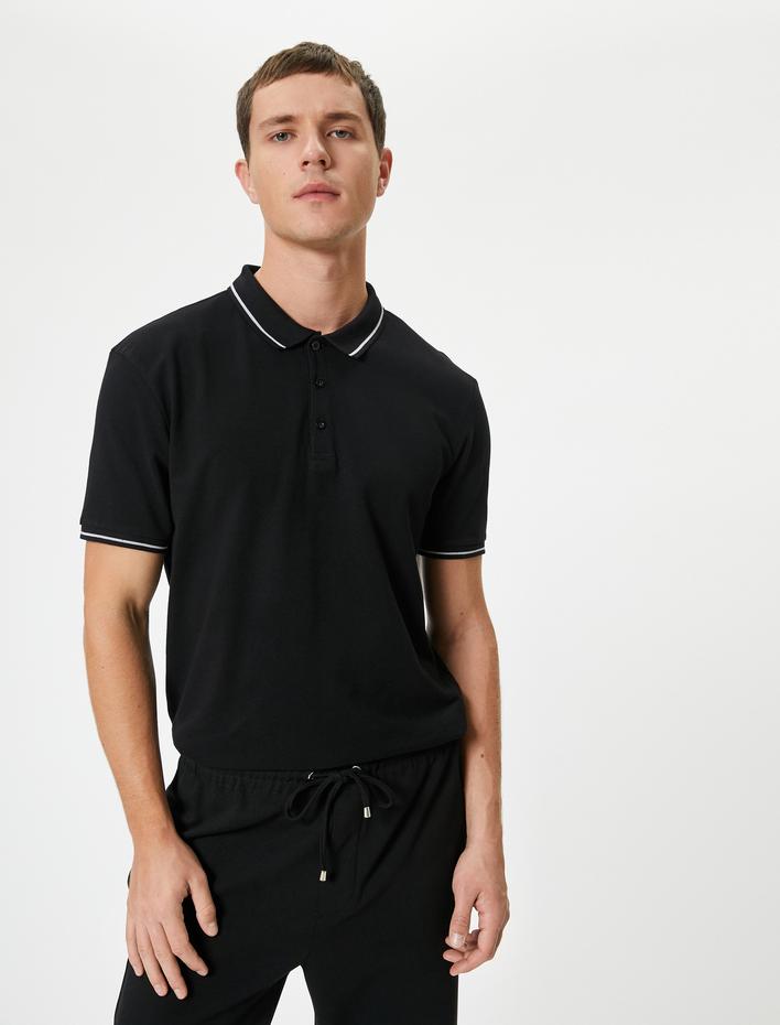  Slim Fit Polo Tişört Kısa Kollu Çizgi Detaylı Pamuklu