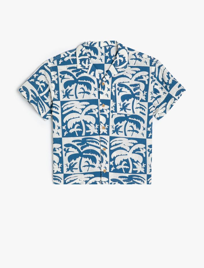 Erkek Çocuk Gömlek Kısa Kollu Palmiye Baskılı Tek Cepli Pamuklu