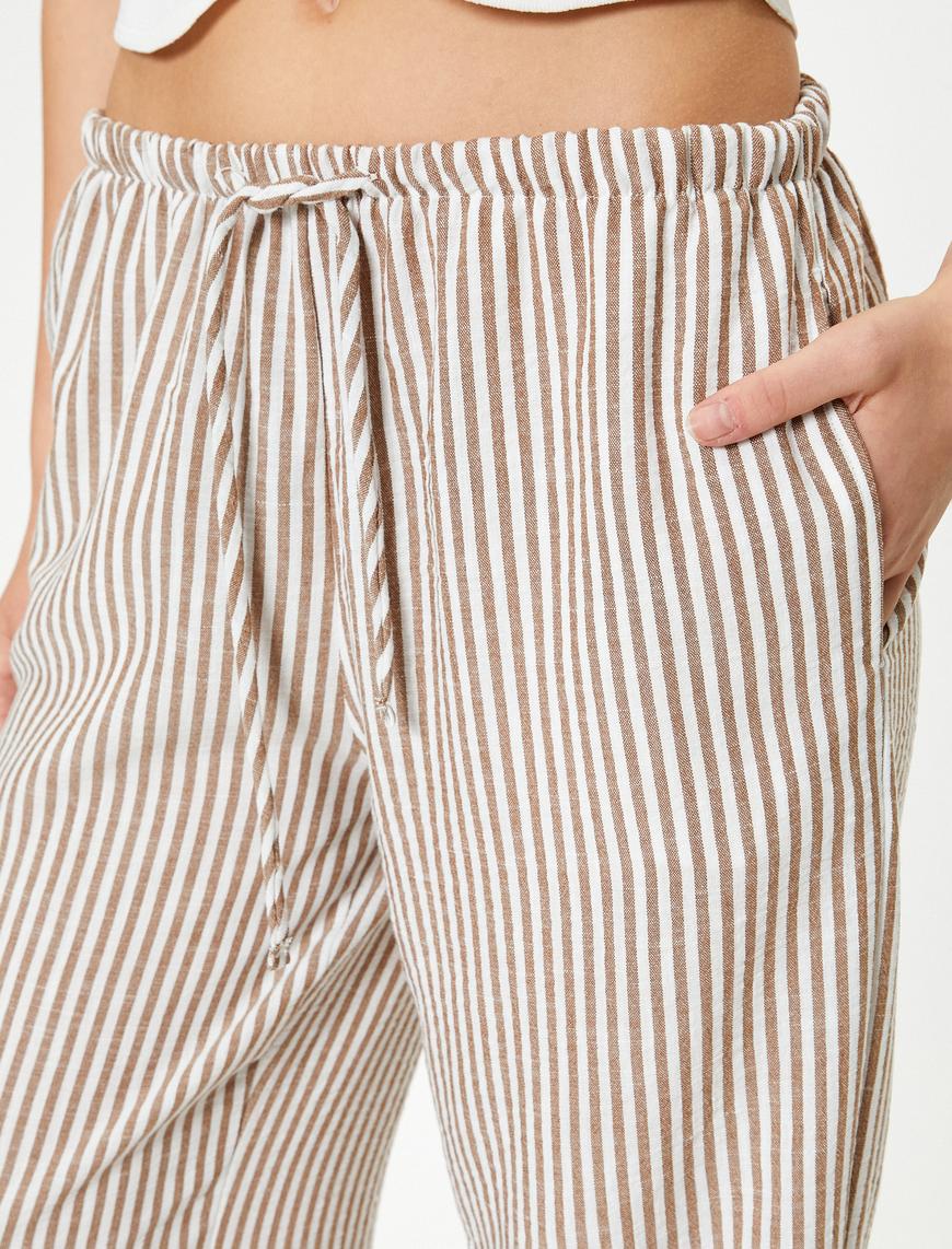   Bol Paça Pantolon Beli Bağcıklı Cepli Standart Bel