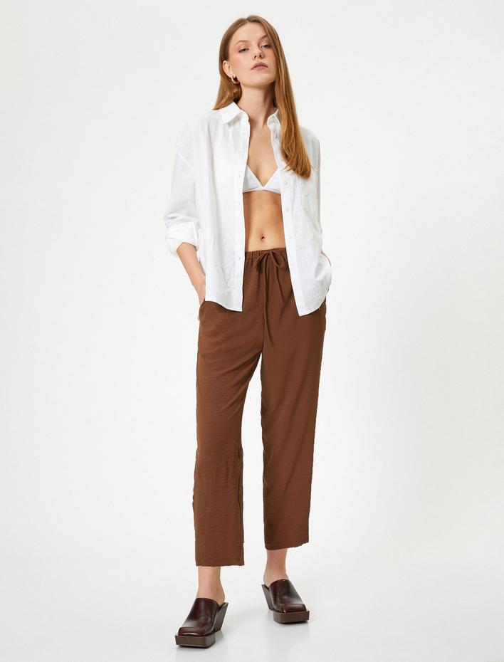  Aerobin Kumaş Rahat Pantolon Yüksek Bel Cepli Beli Bağlamalı