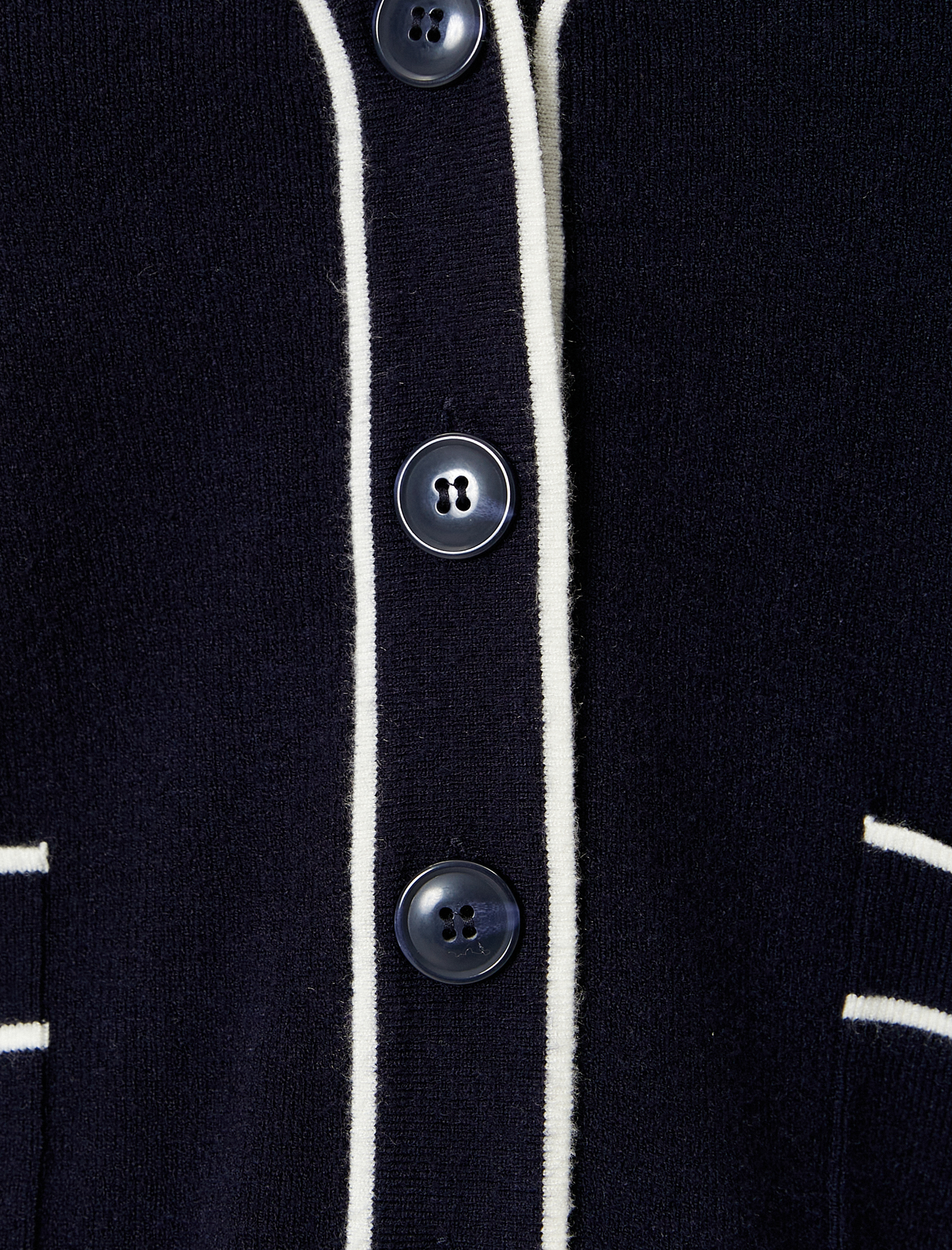 V Yaka Triko Yelek Renk Kontrastlı Uzun Kollu Düğmeli