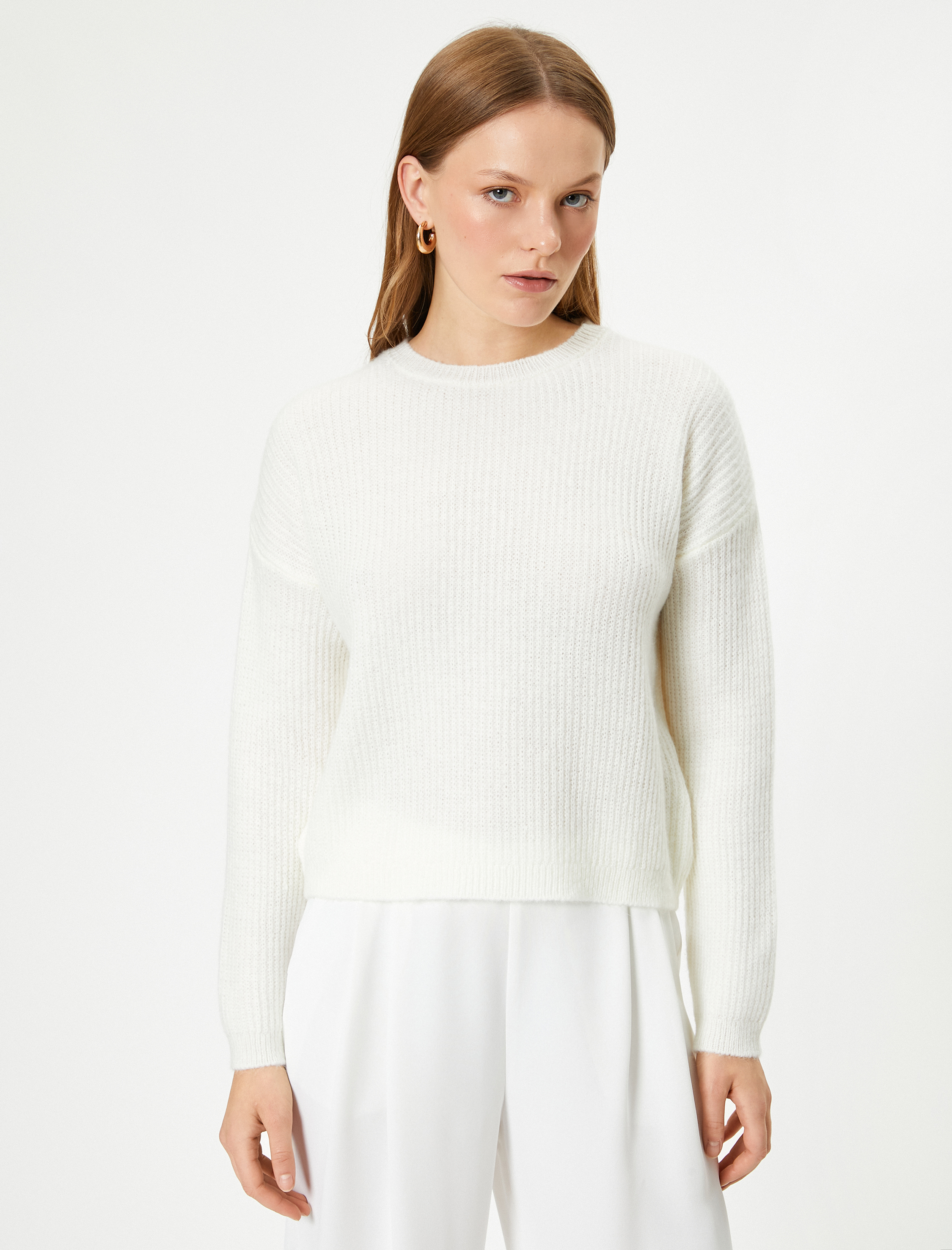   Basic Triko Kazak Uzun Kollu Bisiklet Yaka