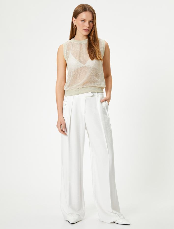  File Bluz Kolsuz Yuvarlak Yaka Metalik İplik Detaylı