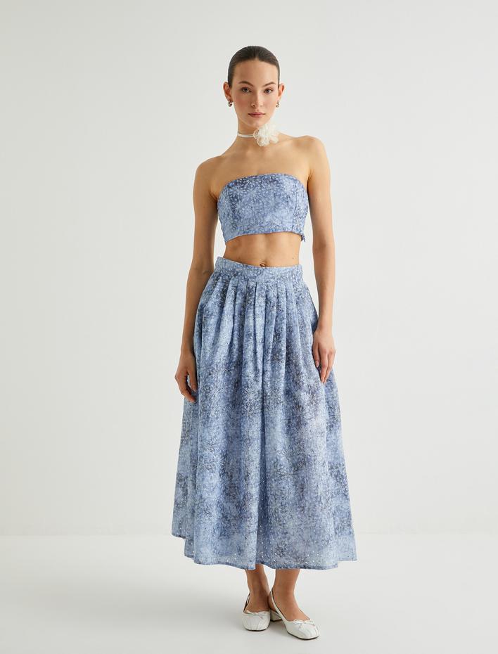  Koton X Sibil Çetinkaya - Crop Straplez Büstiyer Çiçekli Fistolu Slim Fit