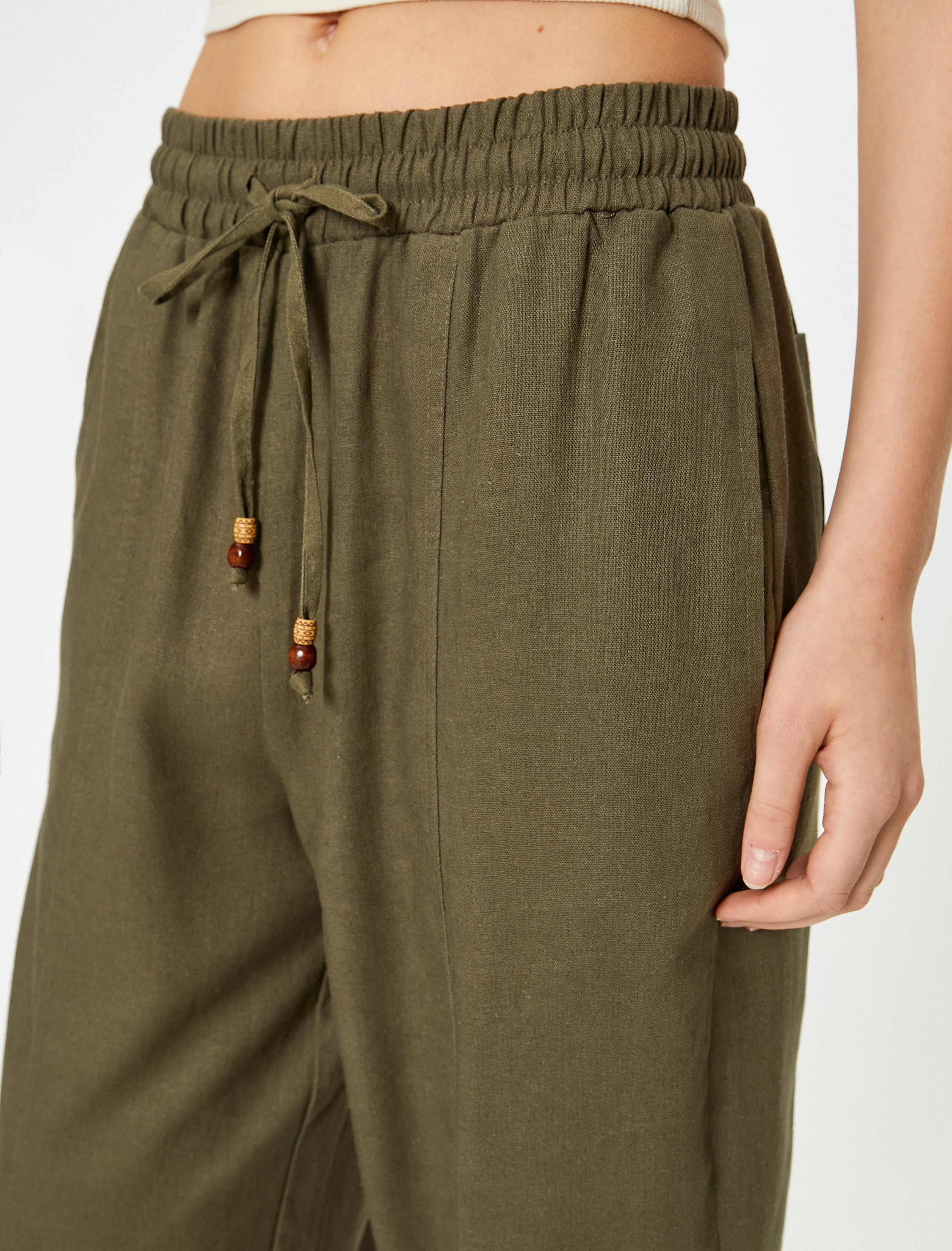   Keten Pantolon Astarlı Cepli Beli Bağlamalı