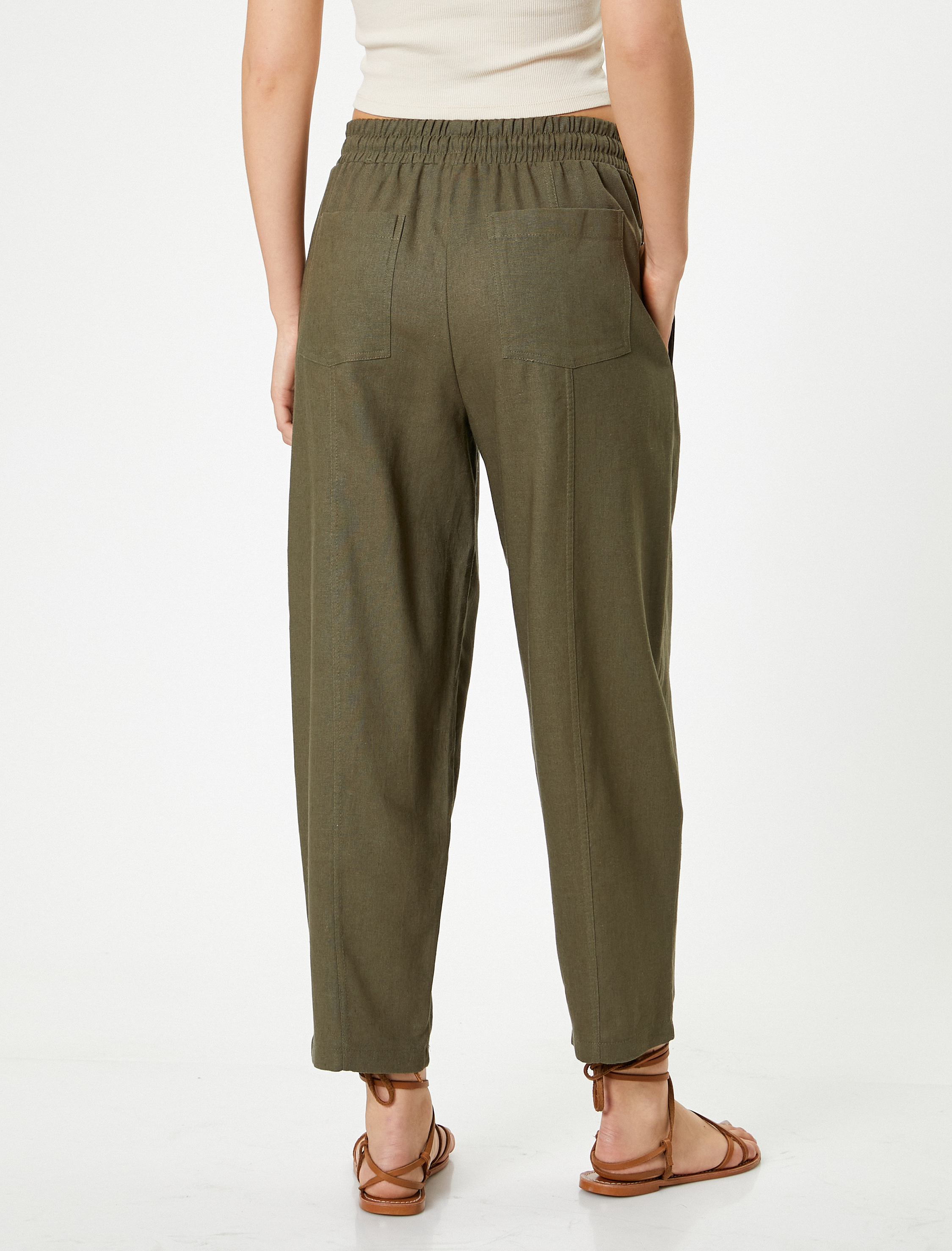   Keten Pantolon Astarlı Cepli Beli Bağlamalı