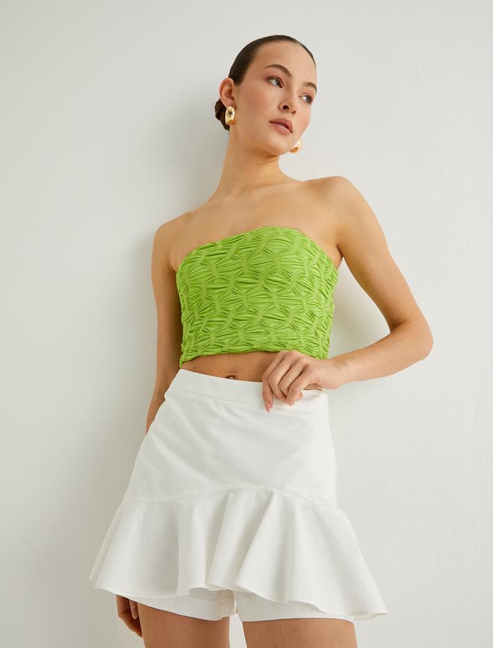  Koton X Sibil Çetinkaya - Keten Karışımlı Şort Etek Fırfırlı Asimetrik