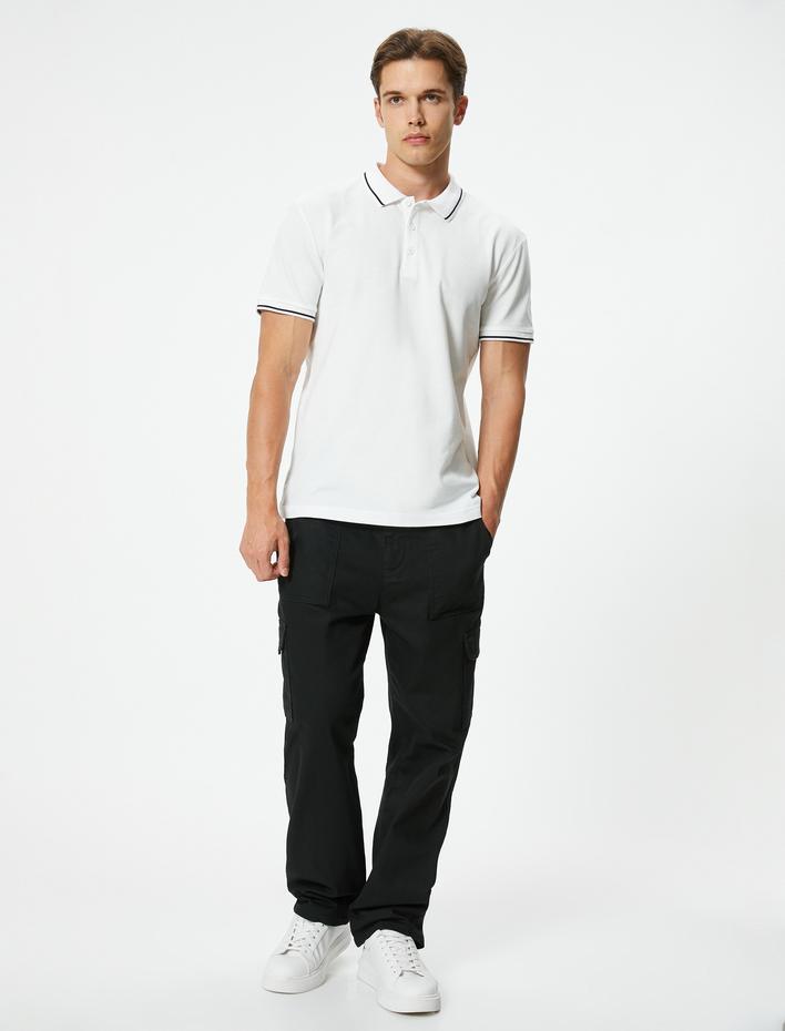  Slim Fit Polo Tişört Kısa Kollu Çizgi Detaylı Pamuklu