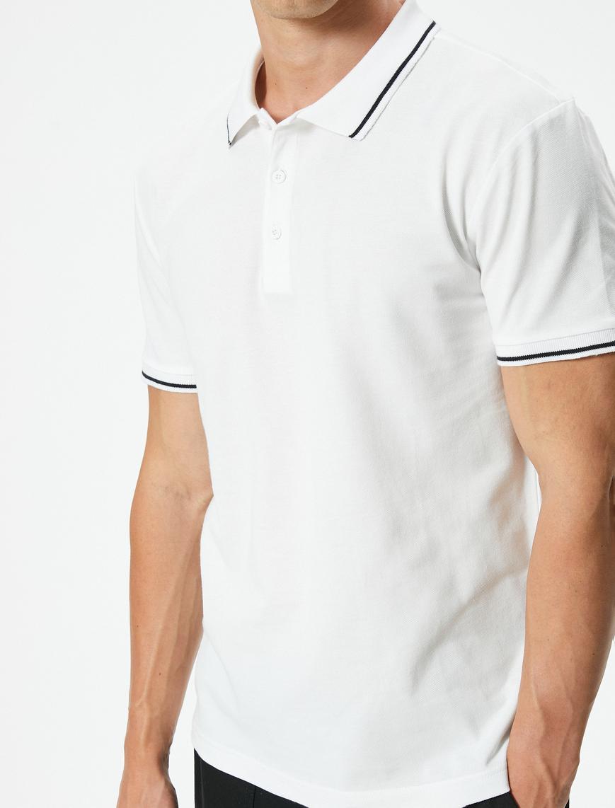   Slim Fit Polo Tişört Kısa Kollu Çizgi Detaylı Pamuklu