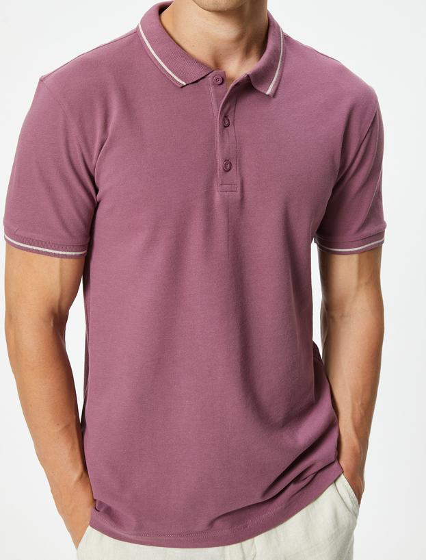 Slim Fit Polo Tişört Kısa Kollu Çizgi Detaylı Pamuklu_4