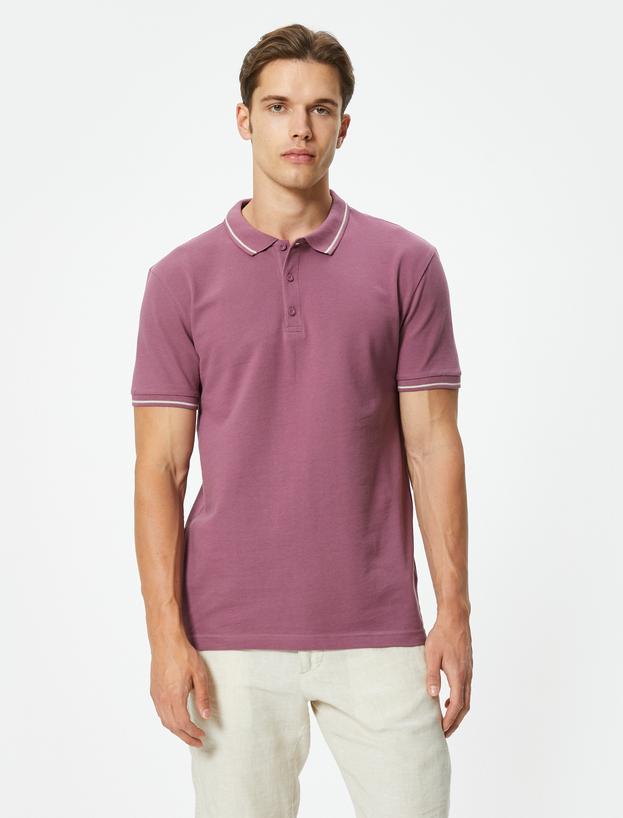 Slim Fit Polo Tişört Kısa Kollu Çizgi Detaylı Pamuklu_2