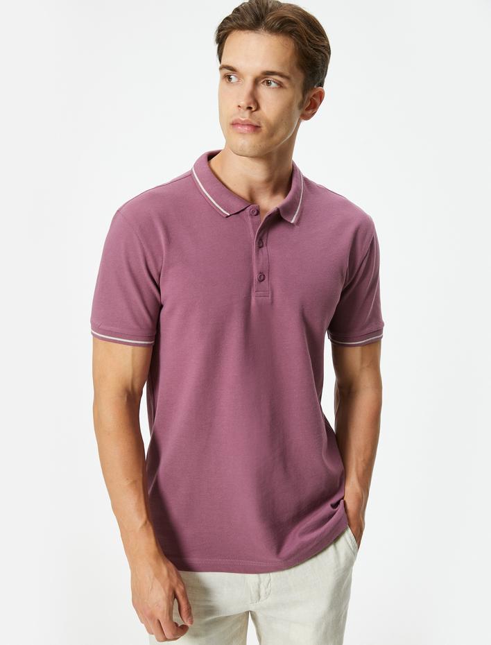  Slim Fit Polo Tişört Kısa Kollu Çizgi Detaylı Pamuklu