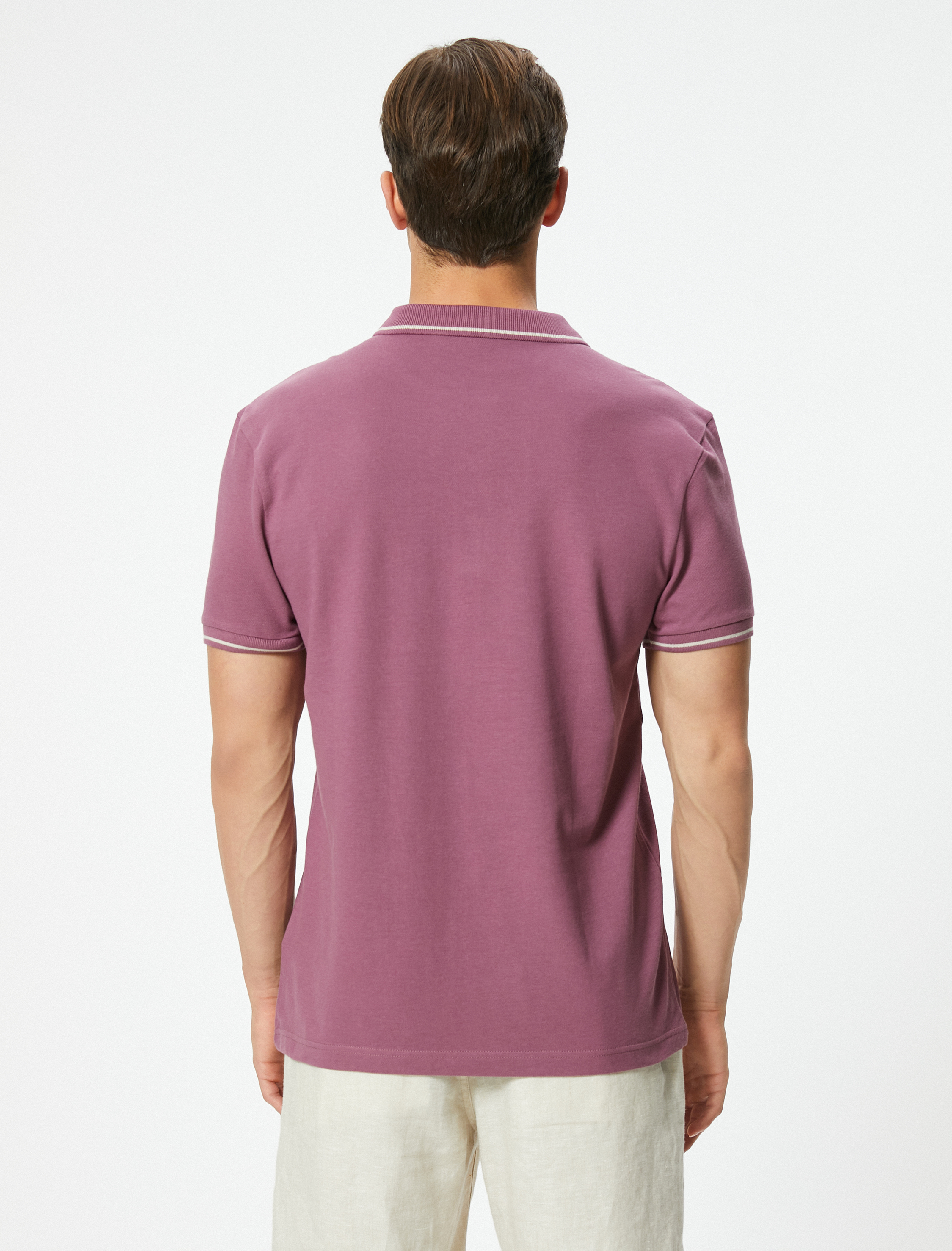   Slim Fit Polo Tişört Kısa Kollu Çizgi Detaylı Pamuklu