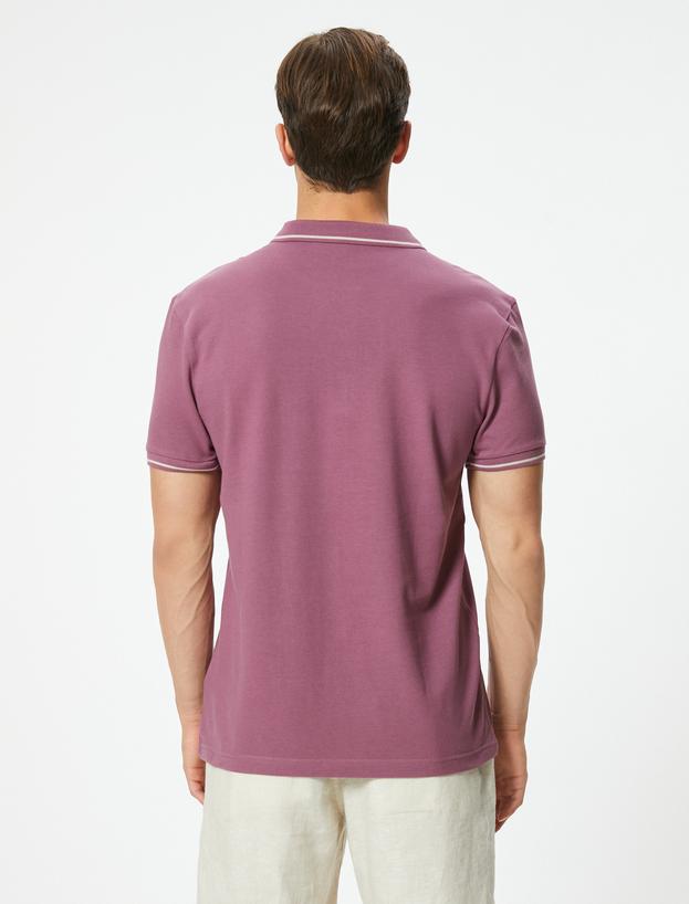 Slim Fit Polo Tişört Kısa Kollu Çizgi Detaylı Pamuklu_3