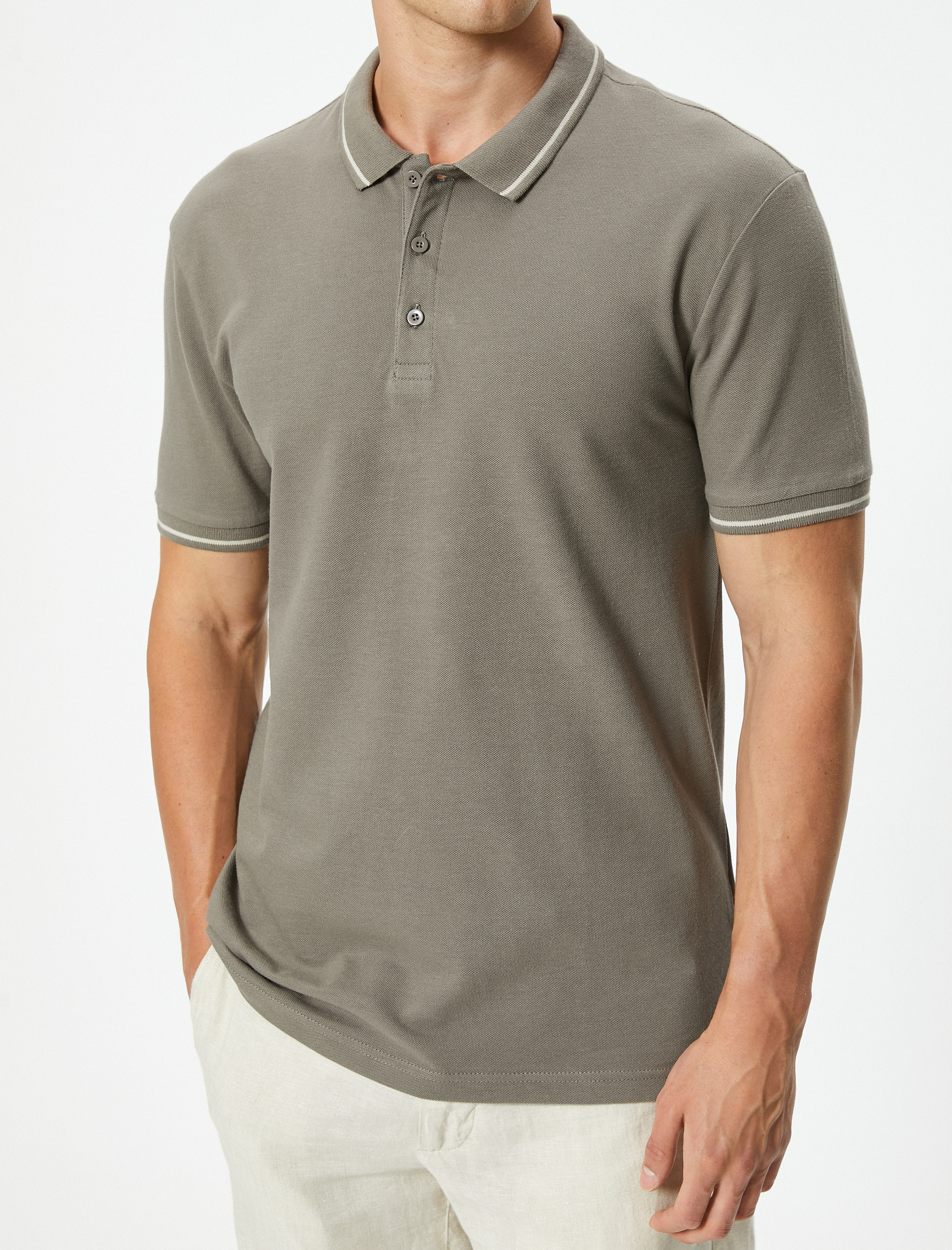 Slim Fit Polo Tişört Kısa Kollu Çizgi Detaylı Pamuklu