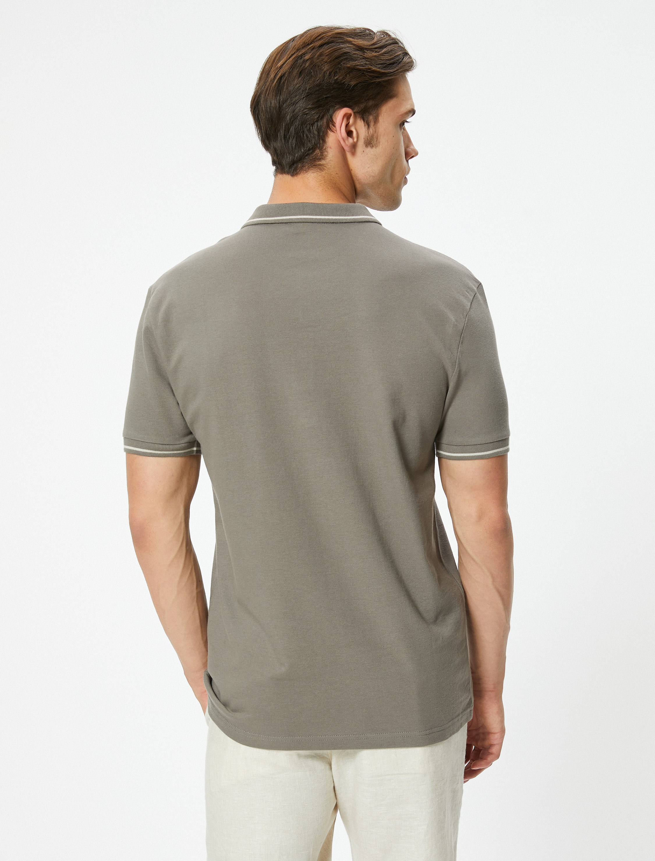 Slim Fit Polo Tişört Kısa Kollu Çizgi Detaylı Pamuklu