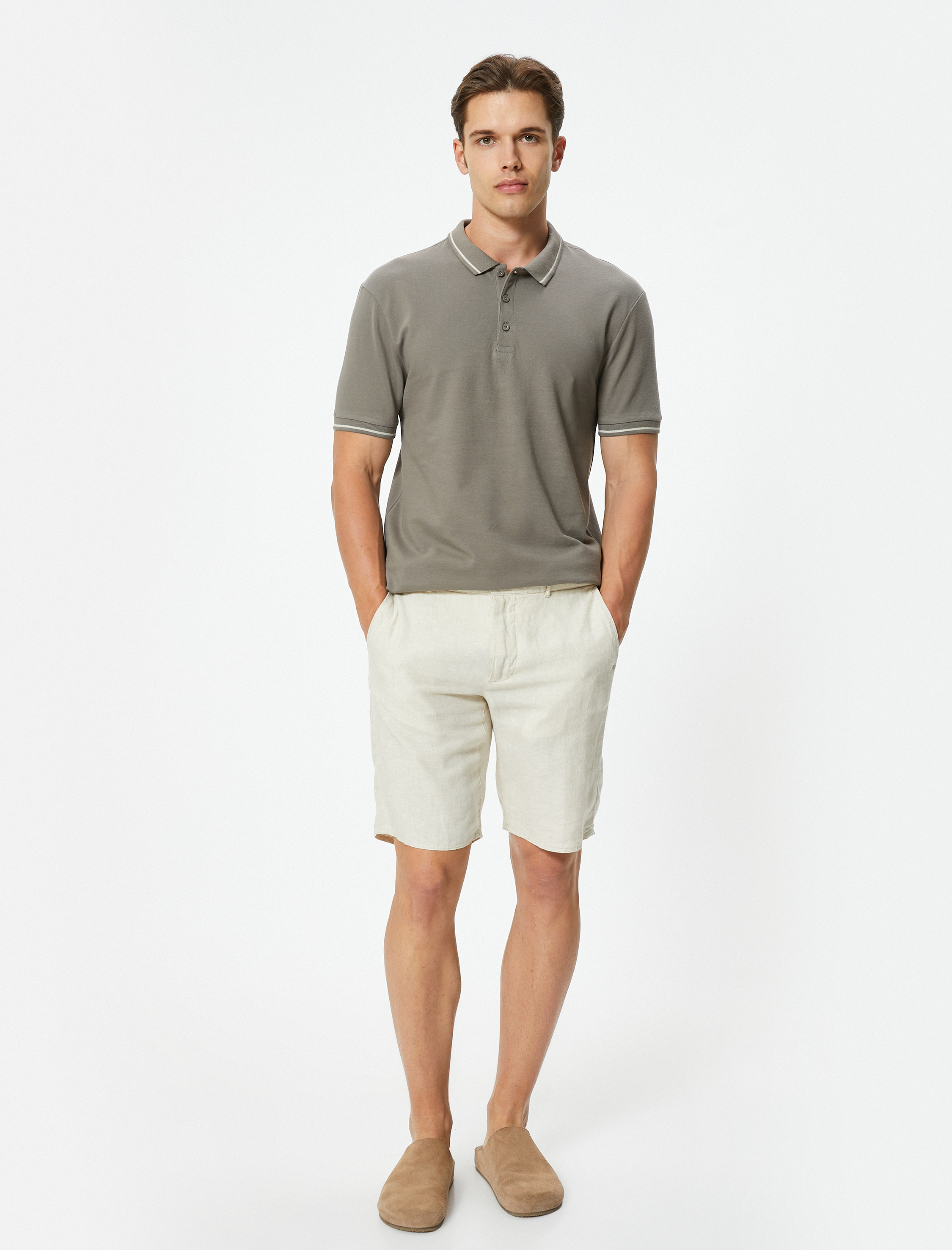 Slim Fit Polo Tişört Kısa Kollu Çizgi Detaylı Pamuklu