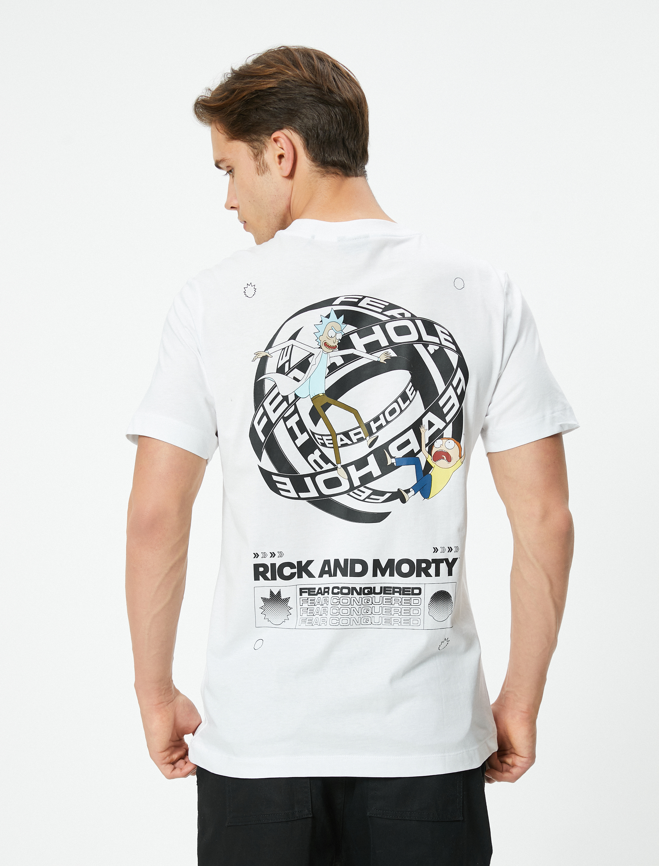   Rick and Morty Tişört Lisanslı Arkası Baskılı Kısa Kollu Bisiklet Yaka Pamuklu