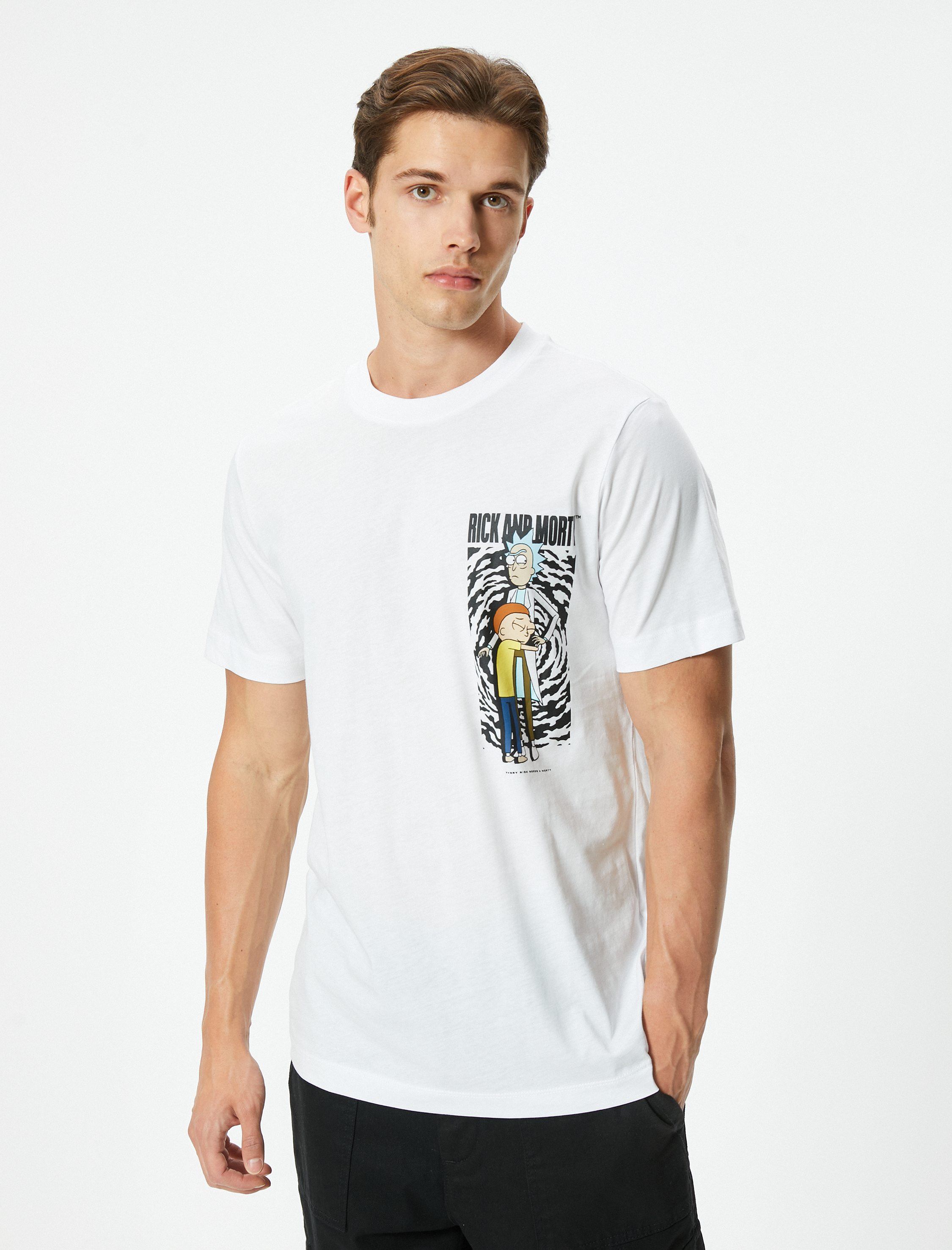   Rick and Morty Tişört Lisanslı Arkası Baskılı Kısa Kollu Bisiklet Yaka Pamuklu