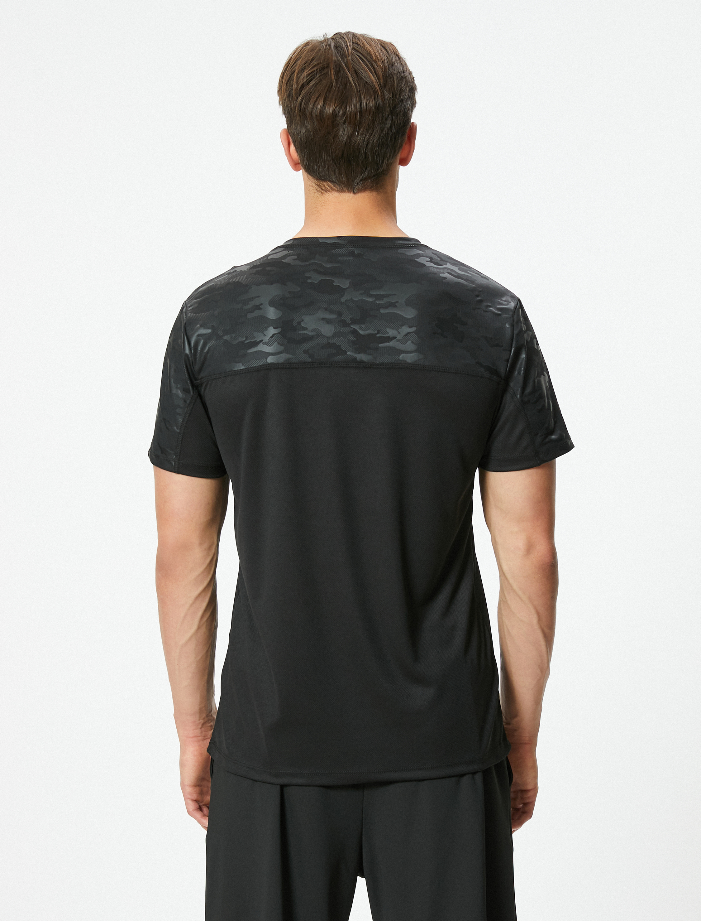   Spor Tişört Kamuflaj Detaylı Slogan Baskılı Kısa Kollu Bisiklet Yaka