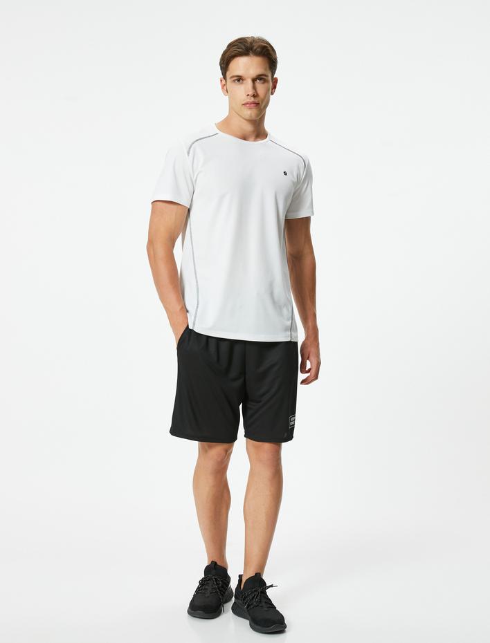  Spor Şort Beli Bağcıklı Slogan Baskılı Cepli