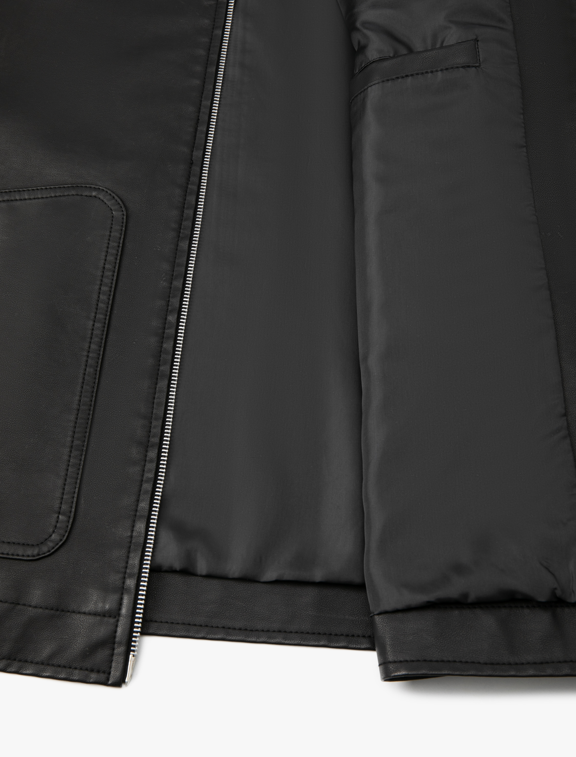 Suni Deri Ceket Slim Fit Fermuarlı Cep Detaylı