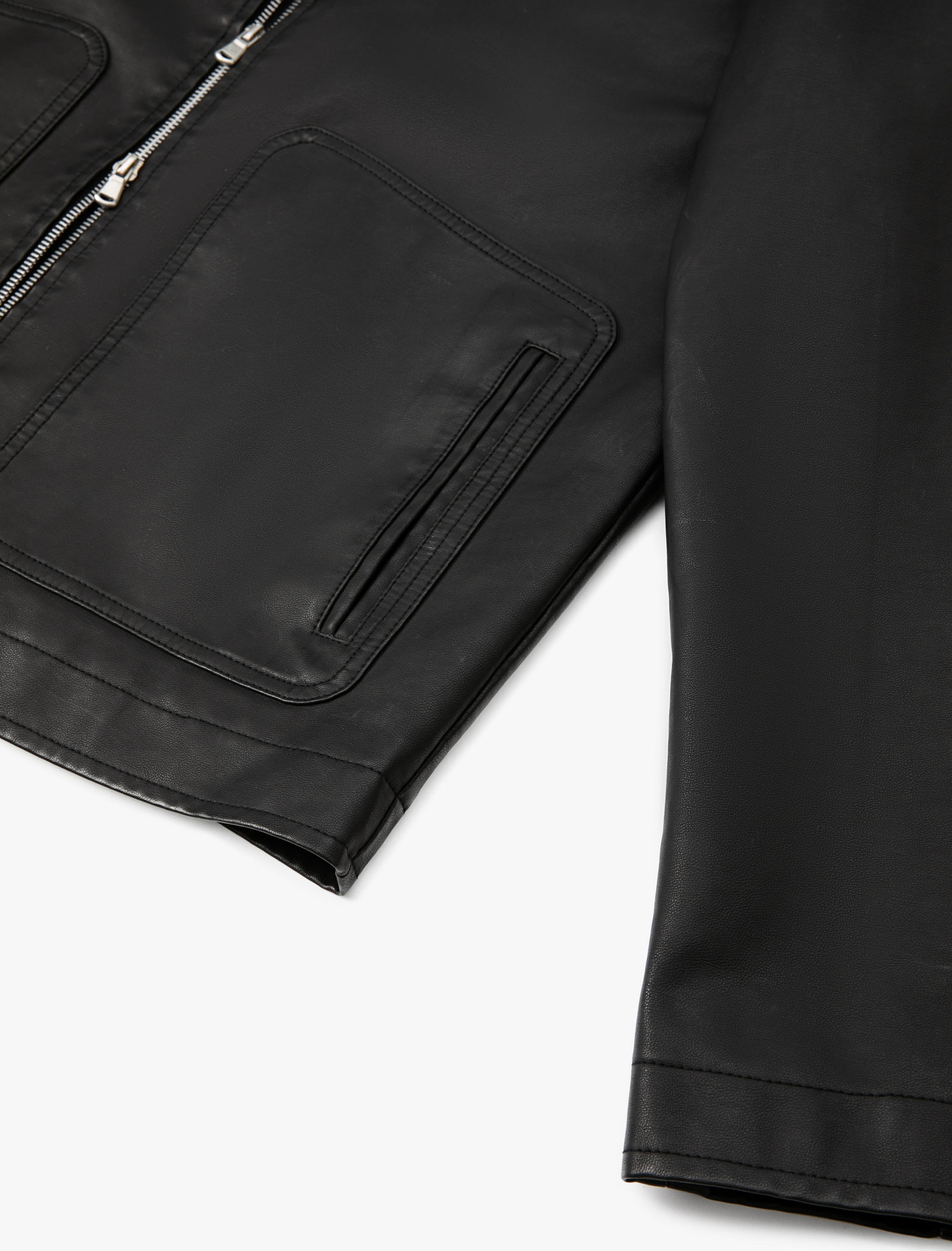 Suni Deri Ceket Slim Fit Fermuarlı Cep Detaylı