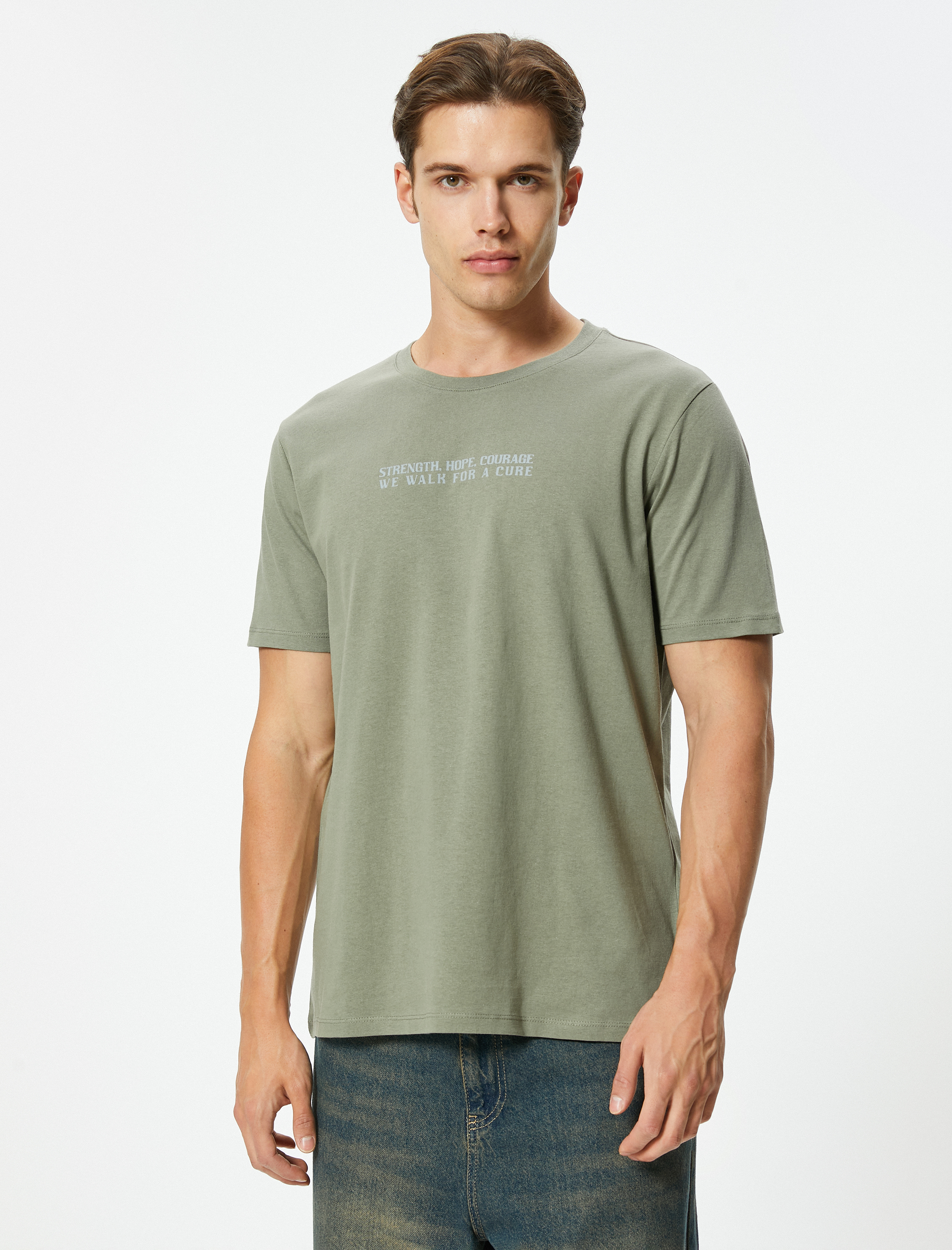   Slogan Baskılı Tişört Kısa Kollu Bisiklet Yaka Pamuklu