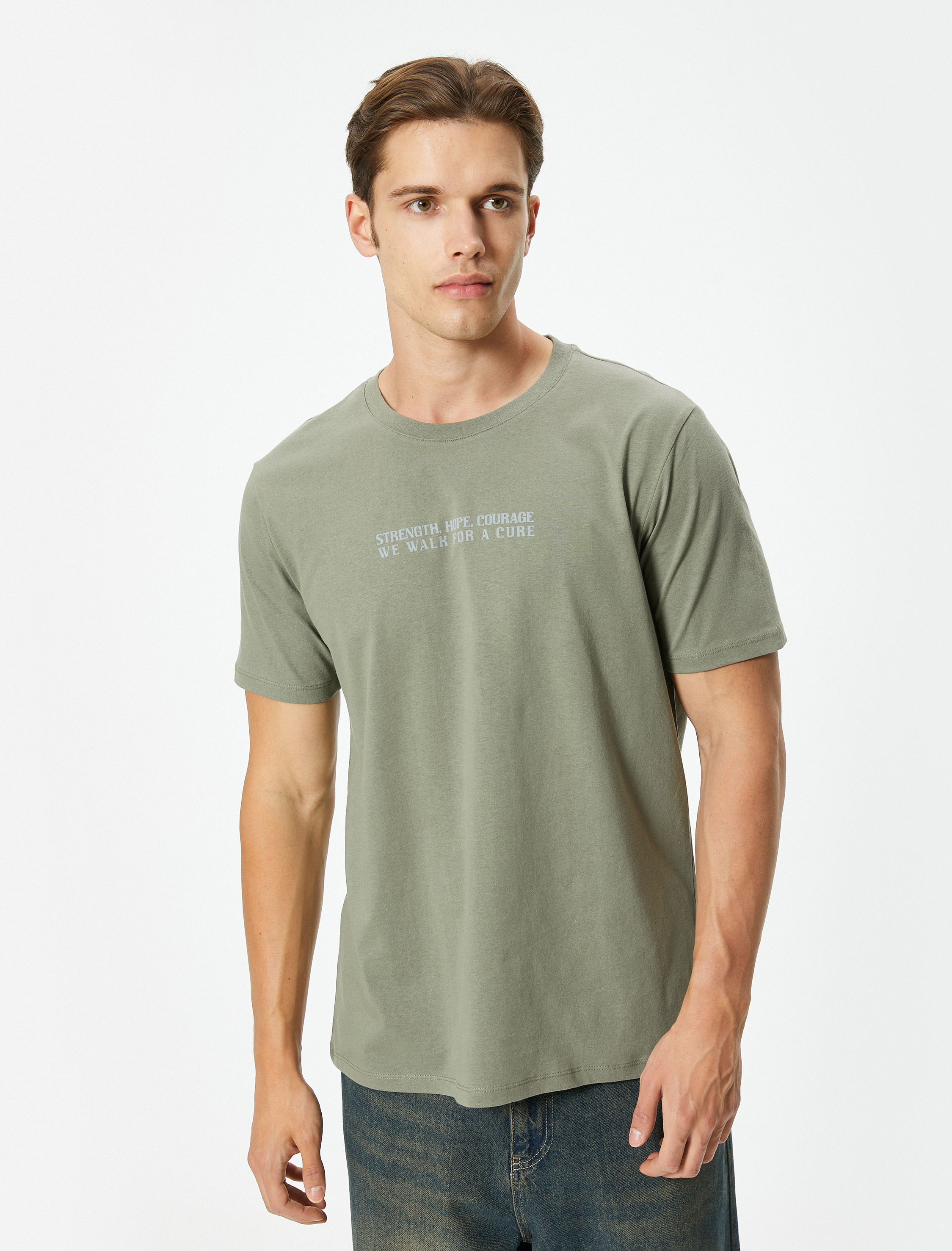   Slogan Baskılı Tişört Kısa Kollu Bisiklet Yaka Pamuklu