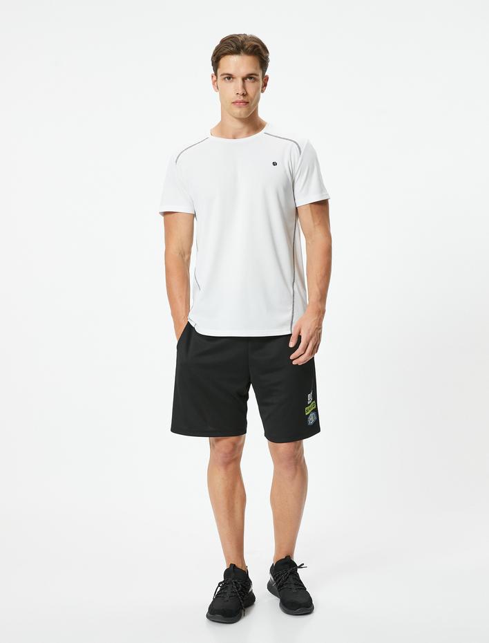  Spor Şort Bermuda Beli Bağcıklı Baskılı Cep Detaylı