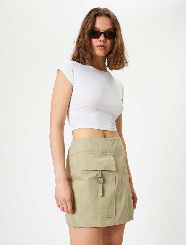  Kargo Şort Etek Kruvaze Kemer Detaylı Cepli Slim Fit