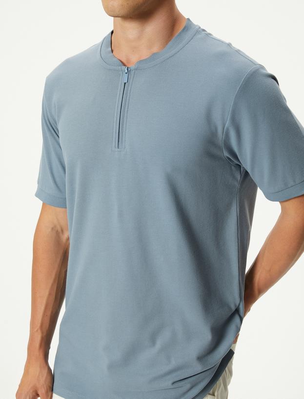 Hakim Yaka Tişört Yarım Fermuarlı Slim Fit Kısa Kollu_4