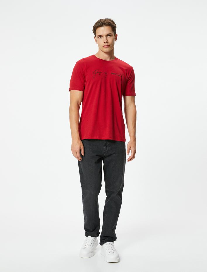  Atatürk Baskılı Tişört Slim Fit Kısa Kollu Bisiklet Yaka Pamuklu