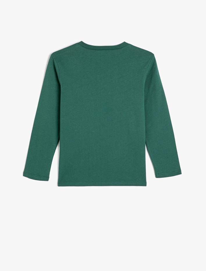 Erkek Çocuk Tişört Futbol Temalı Baskı Detaylı Uzun Kollu Bisiklet Yaka Pamuklu