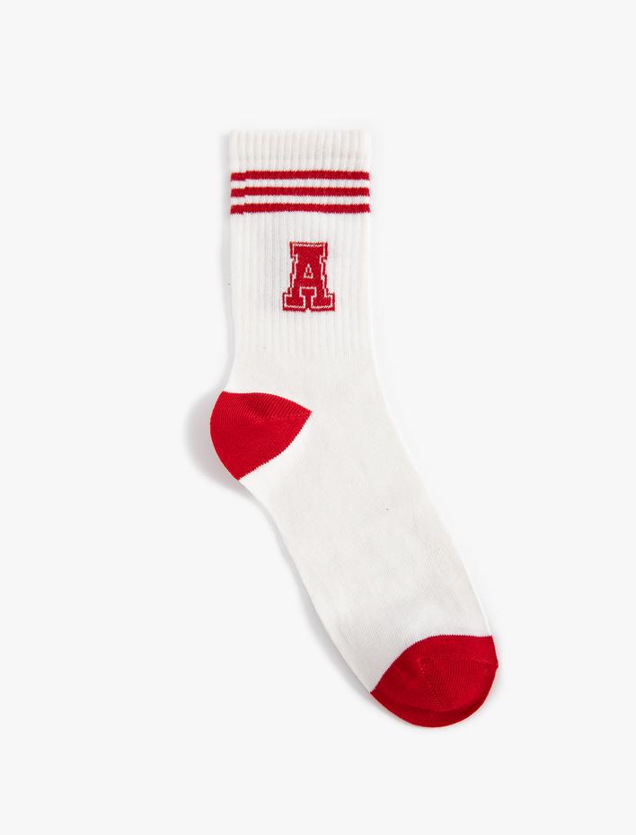 Kadın Kolej Çorap Soket Harf Desenli