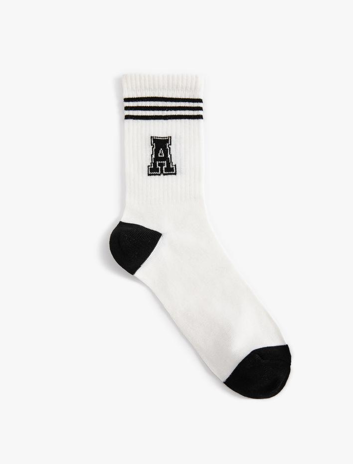 Kadın Kolej Çorap Soket Harf Desenli