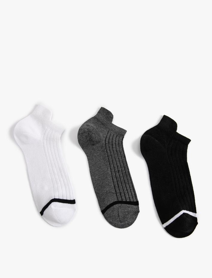Erkek 3'lü Patik Çorap Seti Çok Renkli Çizgi Detaylı Pamuk Karışımlı