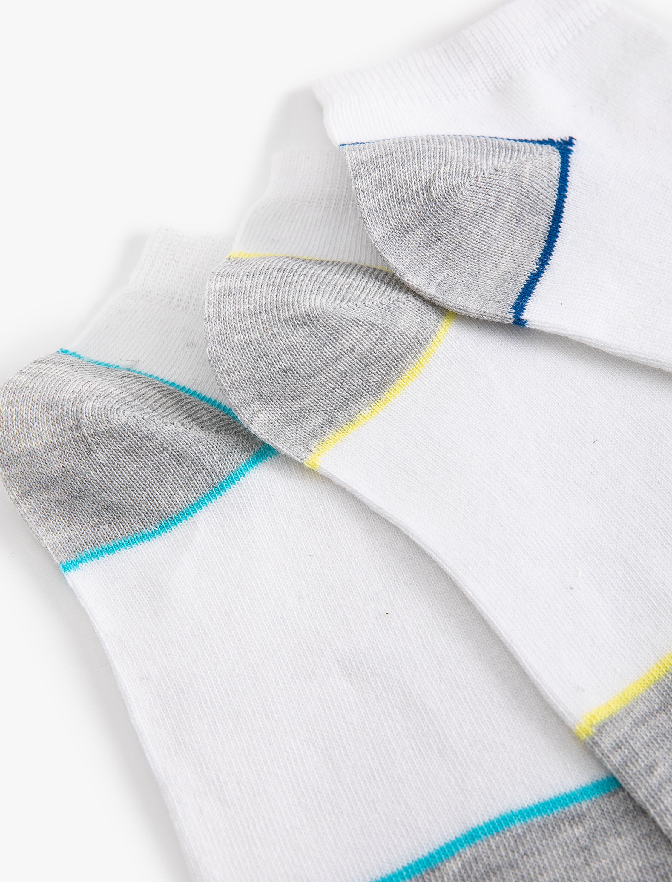 Erkek 3'lü Patik Çorap Seti Çok Renkli Çizgi Detaylı Pamuk Karışımlı