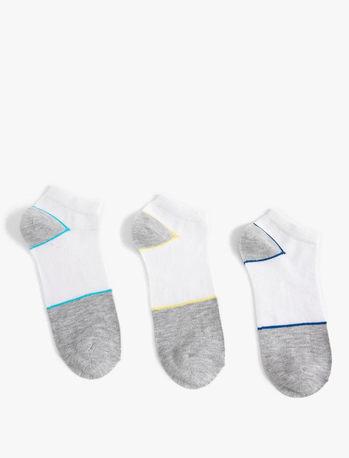 Erkek 3'lü Patik Çorap Seti Çok Renkli Çizgi Detaylı Pamuk Karışımlı