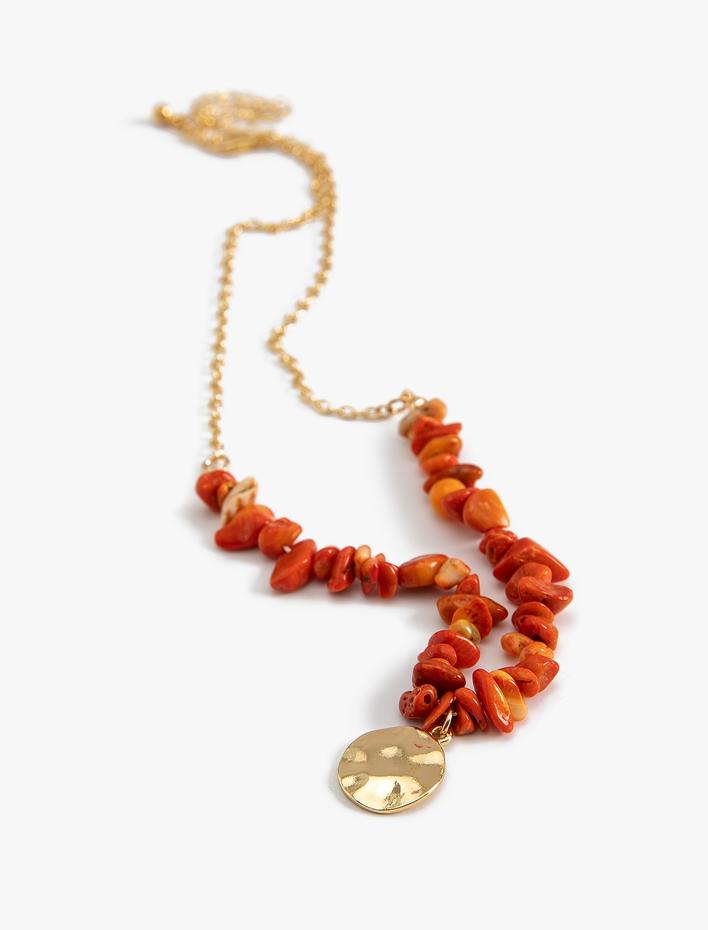 Kadın Charm Detaylı Taşlı Kolye