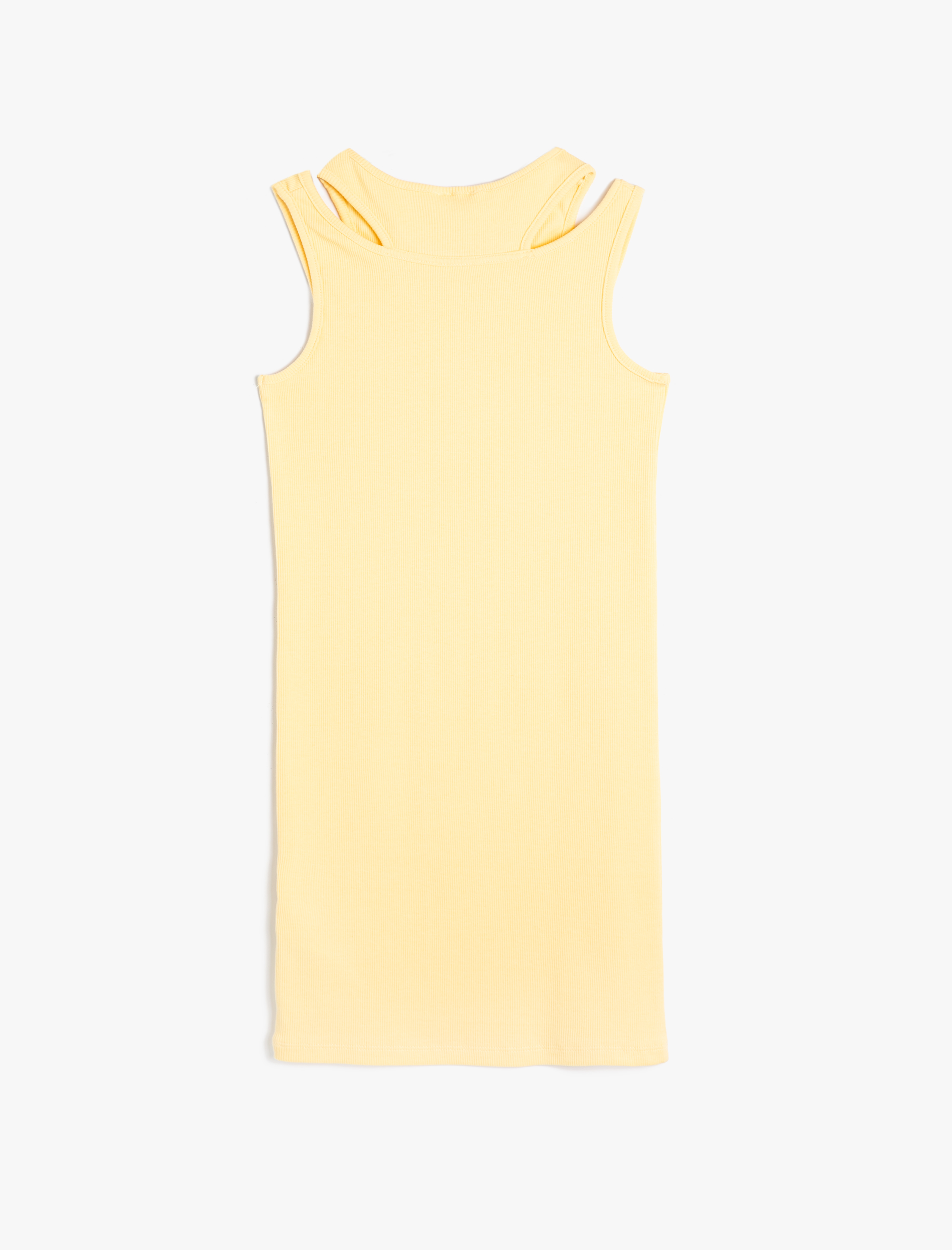  Kız Çocuk Mini Elbise Pencere Detaylı Ribanalı Pamuklu