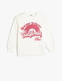 Sweatshirt California Baskılı Simli Uzun Kollu Bisiklet Yaka Pamuklu