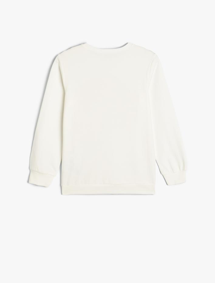 Kız Çocuk Sweatshirt California Baskılı Simli Uzun Kollu Bisiklet Yaka Pamuklu Şardonlu