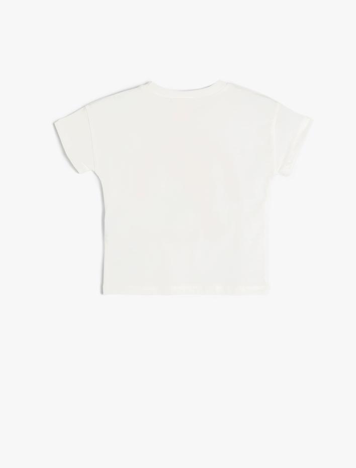 Kız Bebek Tişört Papağan Baskılı Kısa Kollu Bisiklet Yaka Pamuklu