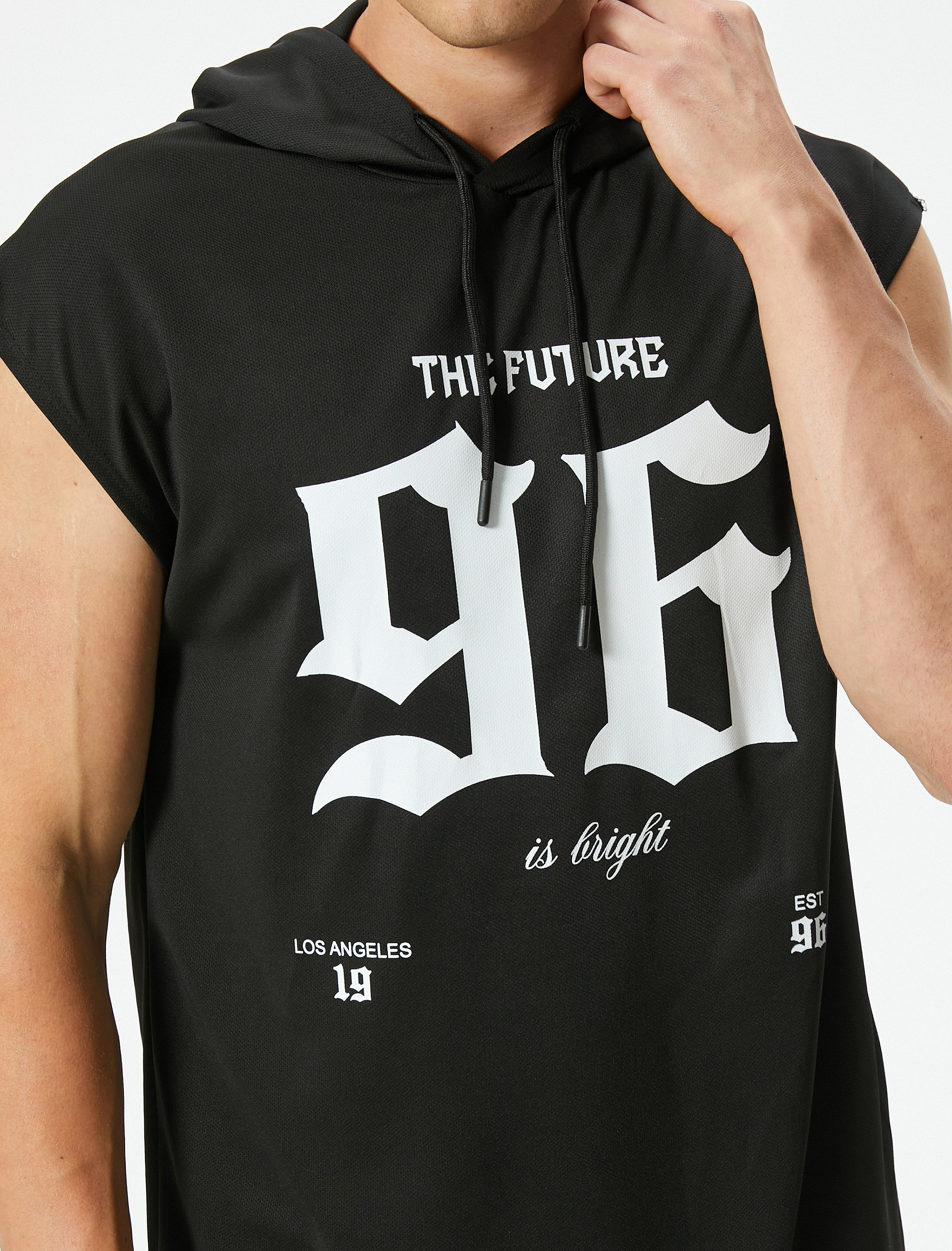   Spor Tişört Oversize Kapşonlu Baskılı Kolsuz